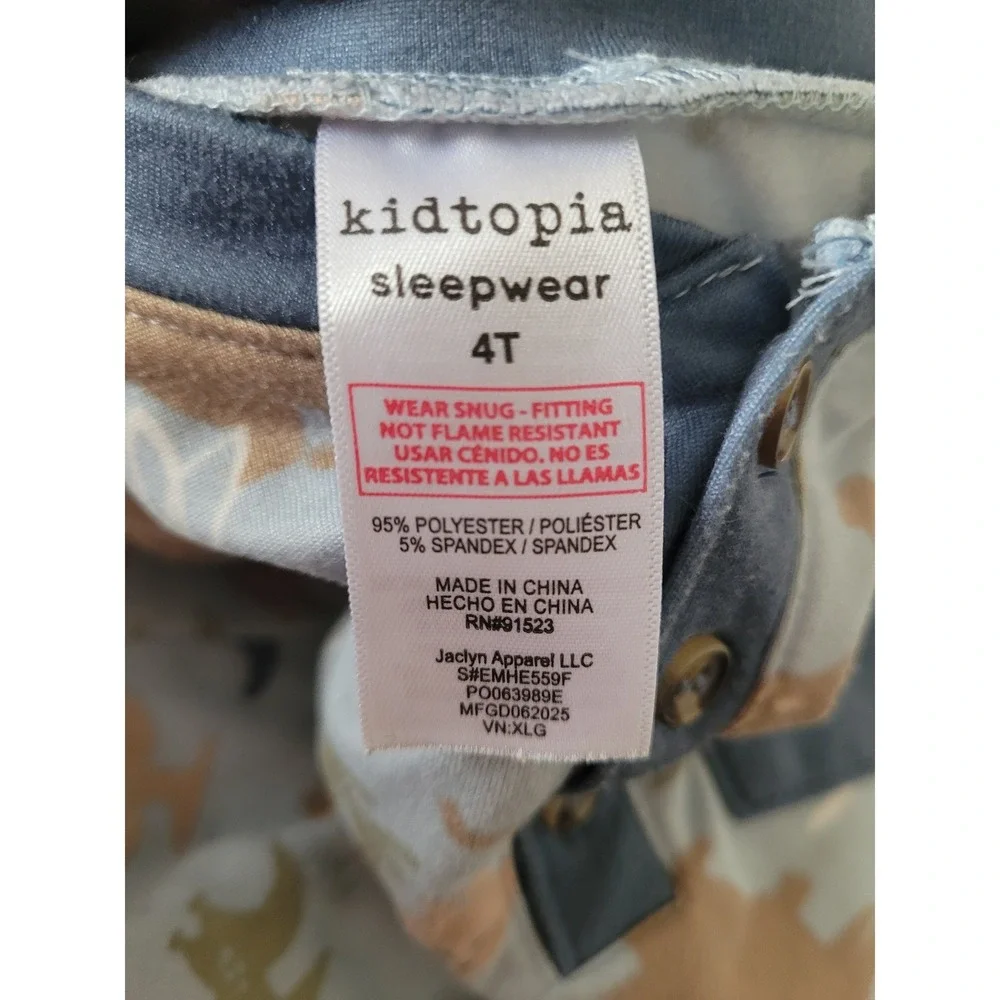 Kidtopia Sleepwear Boys 4T Blue Dinosaur Henley Top Jogger Pajama Set Soft #2